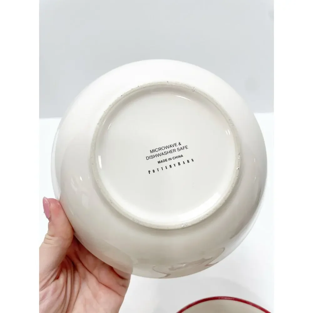 Pottery Barn Painted Santa Stoneware Bowls Christmas Set of 3